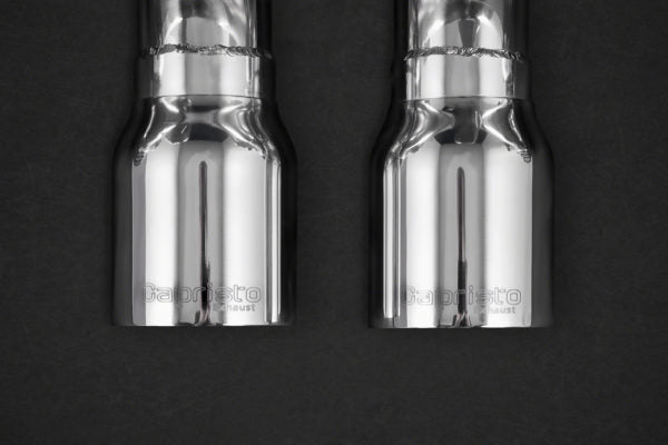 close top view of Capristo Racing Valved Exhaust with Headers, 250 Cell Sports Cat, and Carbon Engine Cover (CES3) For Porsche 991.1 GT3/3RS 2013-2017 with black background