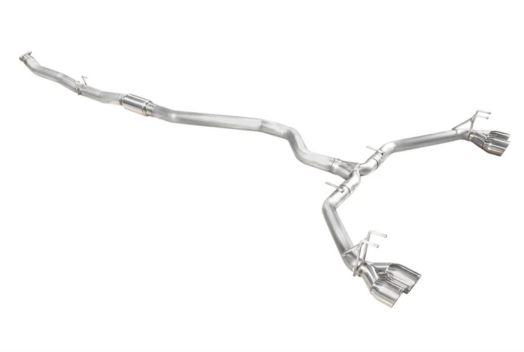 A top wide view of Stillen Cat-Back Exhaust System for Honda Civic Hatchback (EX-L & Sport Touring) 2022+ with polished tips on a white background