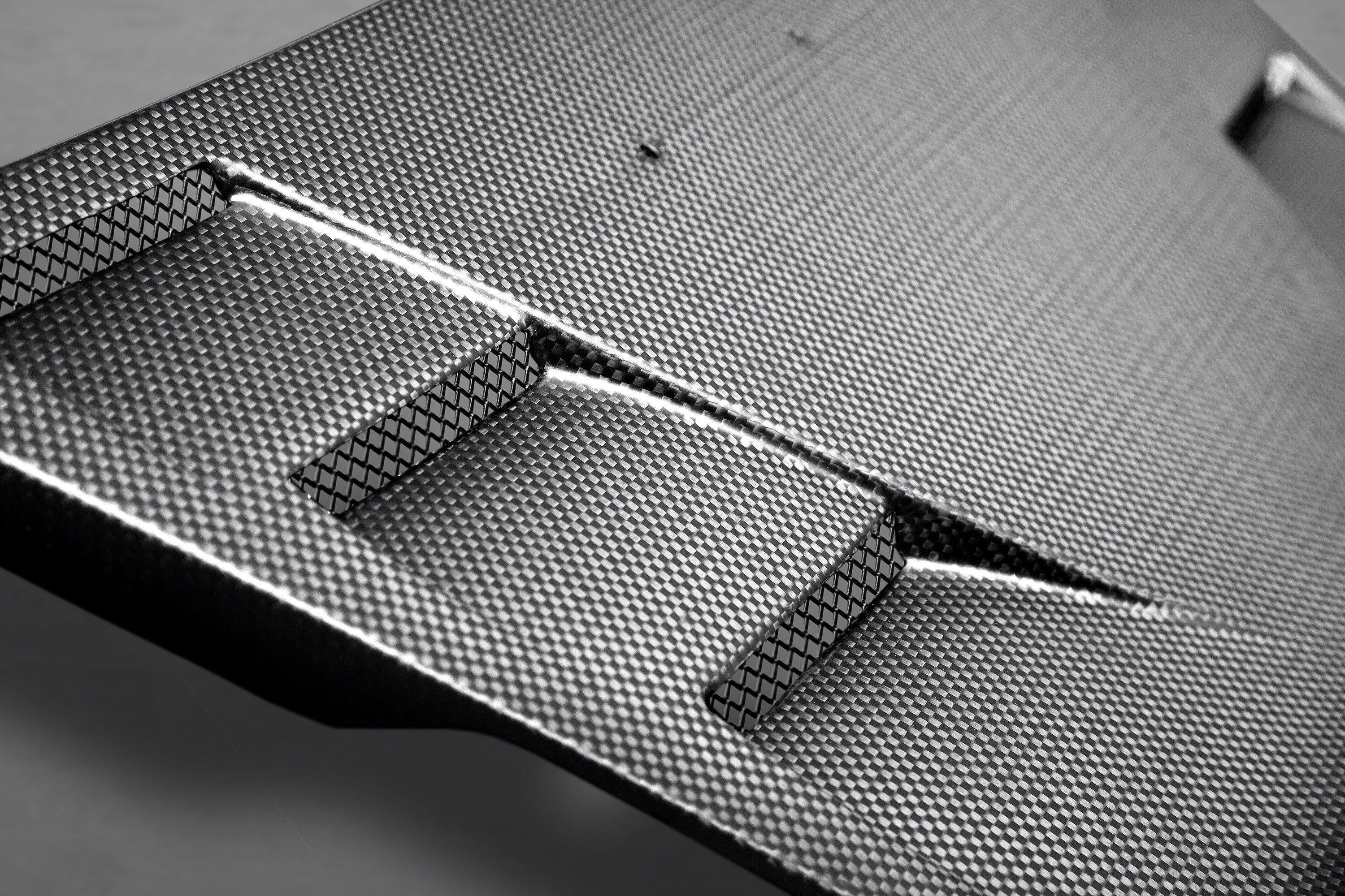 Louvers on the Capristo Ferrari 488 GTB carbon rear air guide, close-up