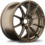 Bronze finished alloy wheel with ten-spoke design, five-bolt pattern, and polished center hub on white background - APEX Wheels wheel for 17x9 ET35 5x100 - Satin Bronze