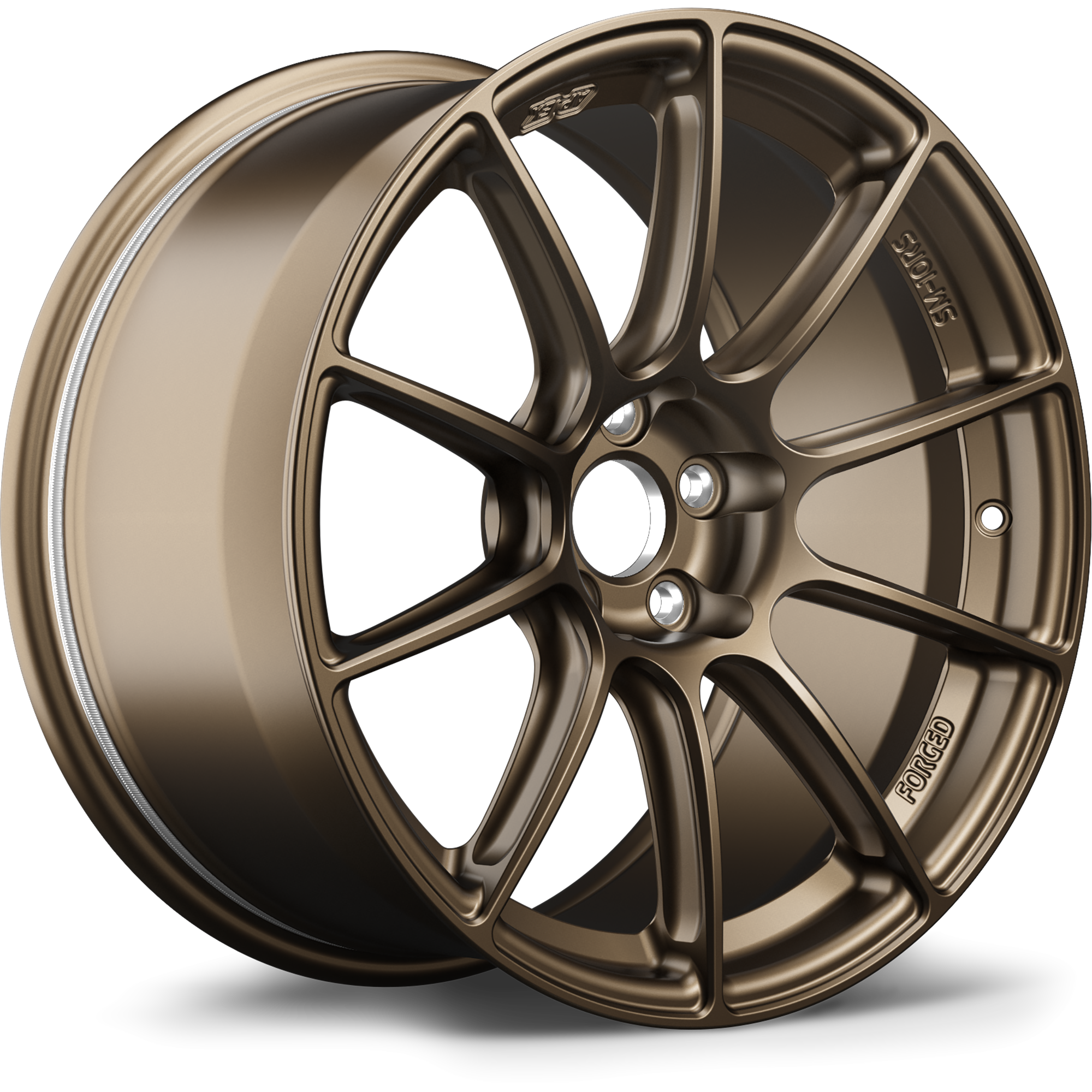 Bronze colored aluminum alloy wheel with ten-spoke design and five-bolt mounting pattern on white background - APEX Wheels wheel for 17x10 ET48 5x114.3 - Satin Bronze