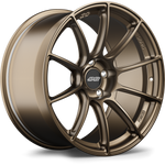 Single bronze-finished forged wheel with ten-spoke design showing face and barrel profile on white background - APEX Wheels wheel for 19x12.5 ET55 5x120.65 - Satin Bronze