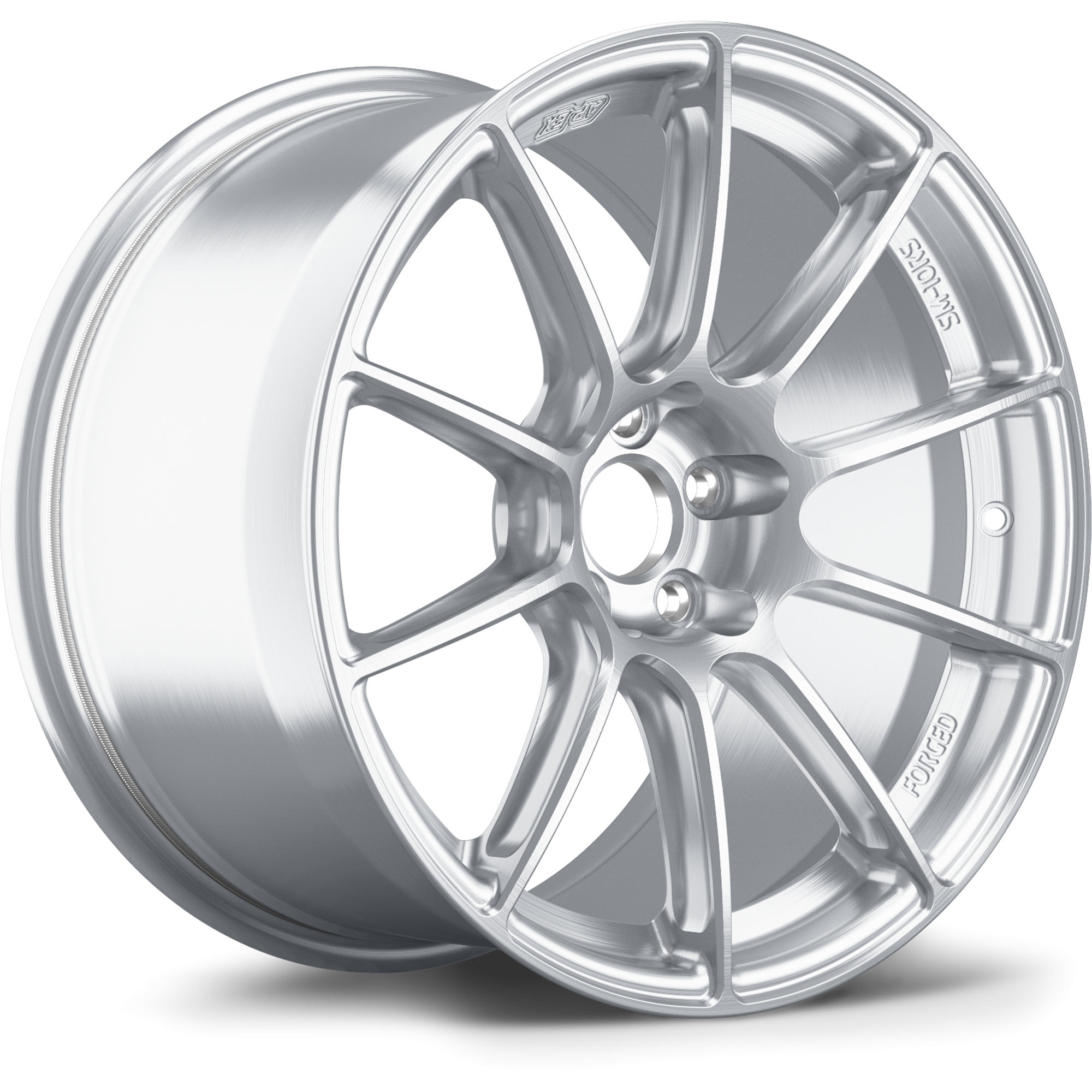 Silver alloy wheel with ten-spoke design and machined finish on clean white background - APEX Wheels wheel for 17x9.5 ET51 5x114.3 - Brushed Clear