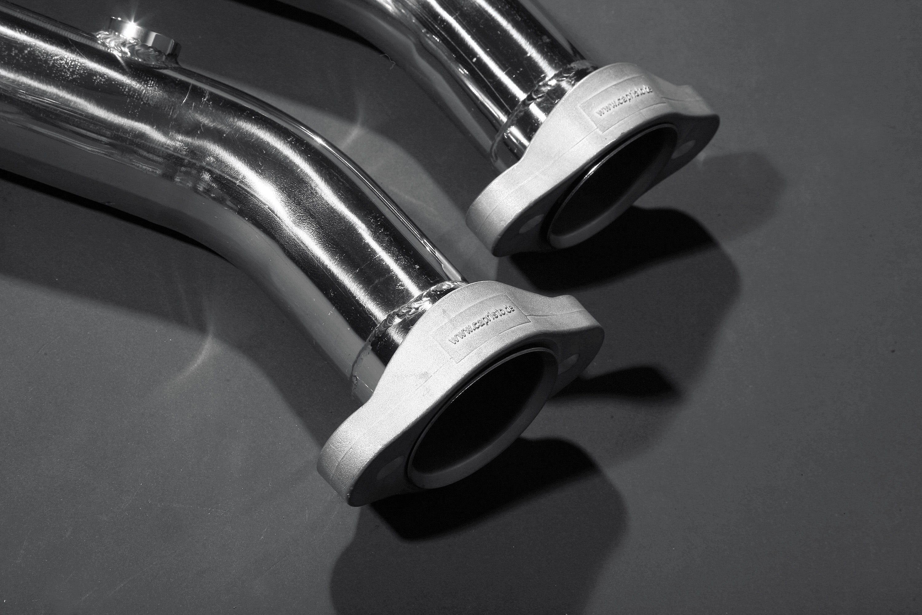 Close-up of the flanges on Capristo Ferrari 360 cat spare pipes