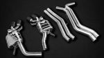 Wide view of Capristo Valved Exhaust with Carbon Fiber Tips (OE Actuators) for Audi RS6/7 C8 2019-2024 with black background