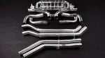wide view of Capristo Valved Exhaust with Middle Silencer Spare with OEM Tips for Audi RSQ8 2019-2022 with black background