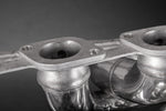 Close-up of Capristo F430 header flange and cast port inlets