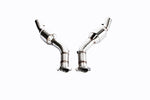 A front view of IPE SS Catted Downpipe for Ferrari 360 Modena / Spider 2000-2004 with white background