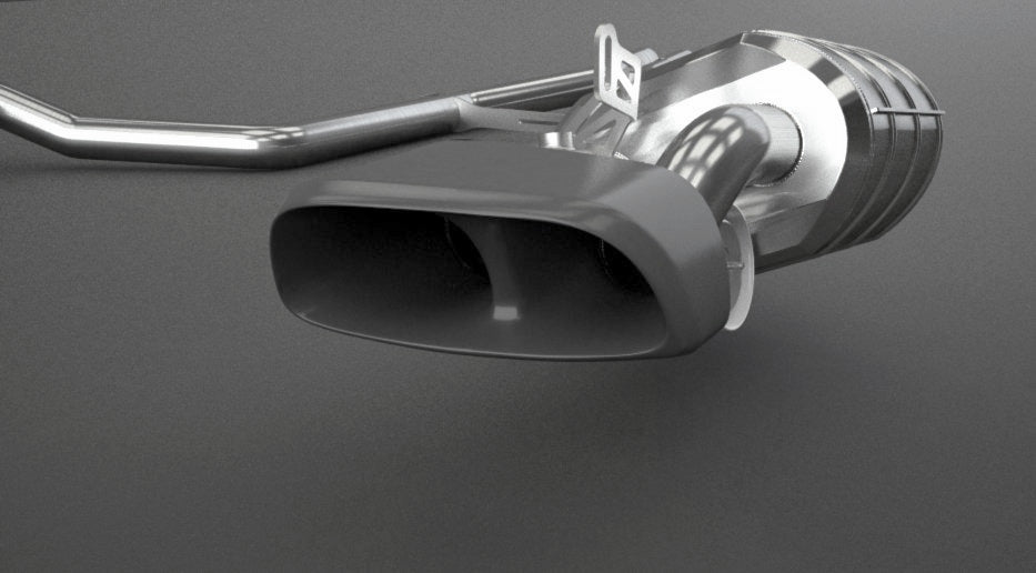 Black twin-outlet rectangular tip on Capristo Porsche Panamera 970 valved exhaust