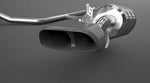 Black twin-outlet rectangular tip on Capristo Porsche Panamera 970 valved exhaust