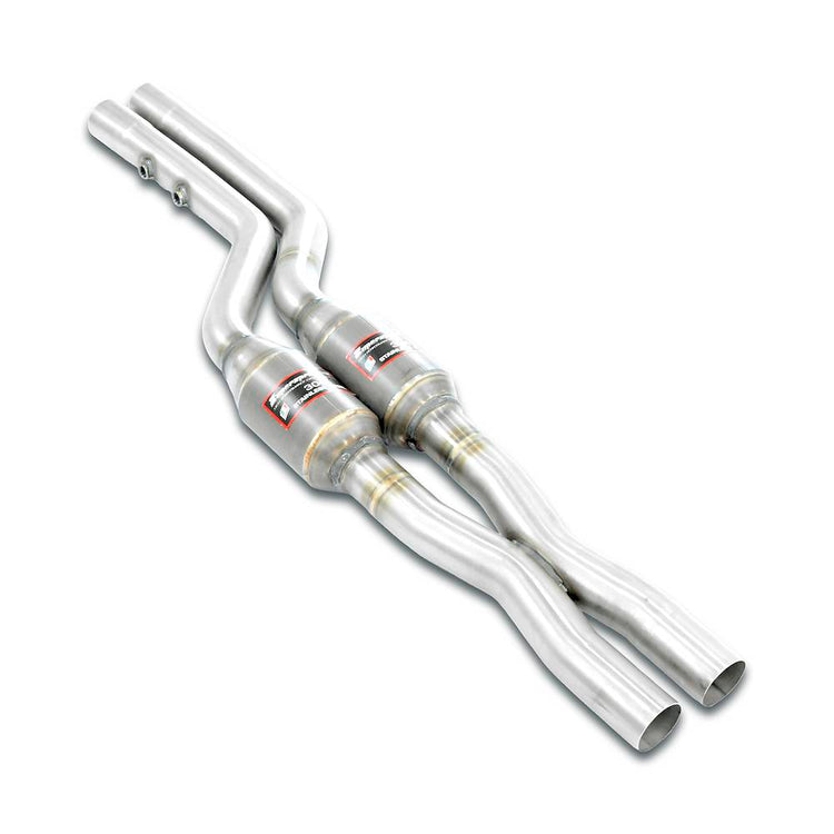 wide view of Supersprint Front "X-Pipe" with Metallic catalytic converter right + left for BMW E30 - S50 / S52 engine conversion 1995-1999 with white background