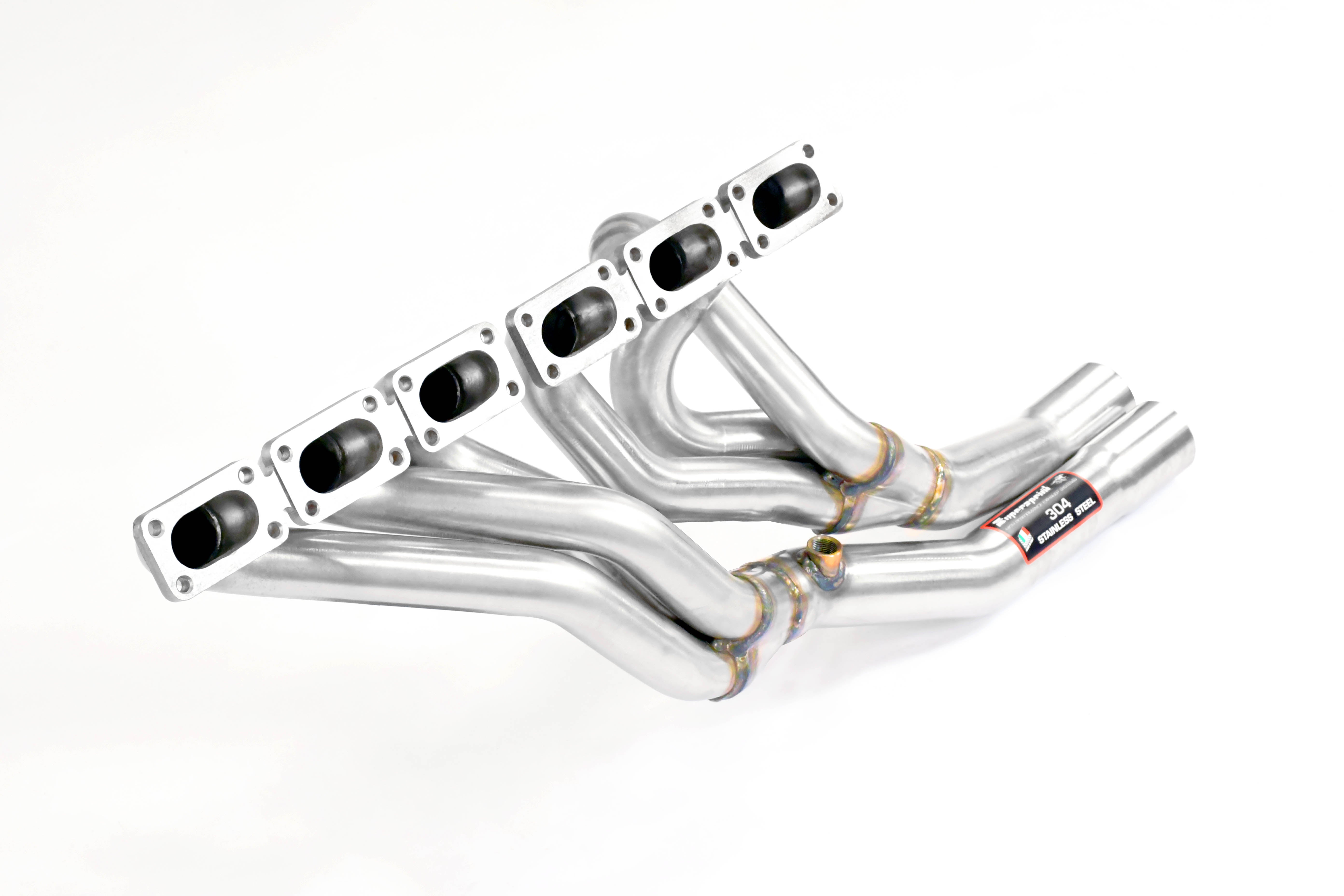 close side view of Supersprint Manifold (Left Hand Drive) for BMW E30 - S50 / S52 engine conversion 1995-1999 with white background
