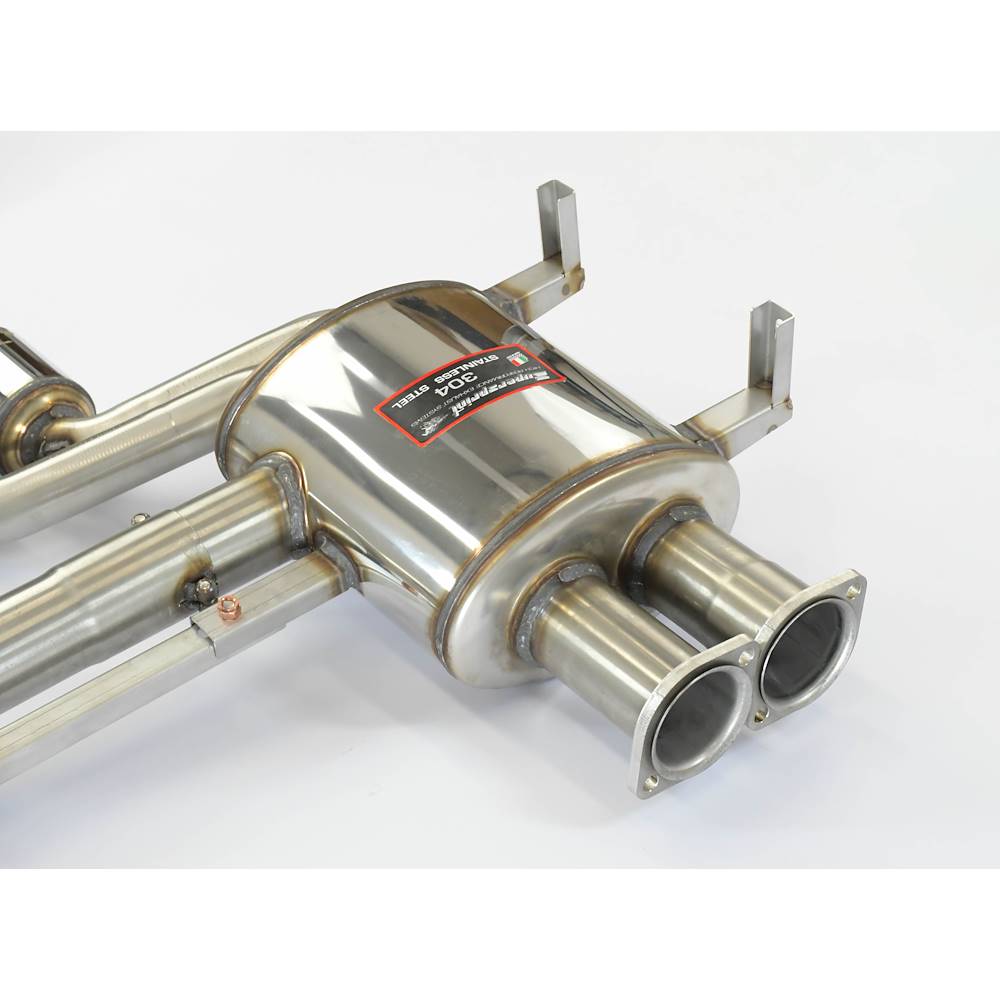 close side view of Supersprint Rear muffler Right - Left "lightweight racing" -13,0 Kg for BMW E46 M3 3.2i Coupé/Cabrio 2001-2006 (Ø60mm - Single Pipe) with white background