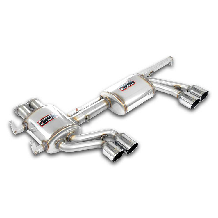 wide view of Supersprint Rear muffler Right - Left "lightweight racing" -13,0 Kg for BMW E46 M3 3.2i Coupé/Cabrio 2001-2006 (Ø60mm - Single Pipe) with white background