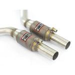 close top view of Supersprint Front exhaust with Metallic catalytic converter right + left for BMW E90 M3 2008-2011 4.0 V8 with white background