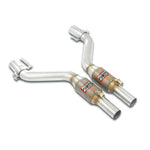wide view of Supersprint Front exhaust with Metallic catalytic converter right + left for BMW E90 M3 2008-2011 4.0 V8 with white background