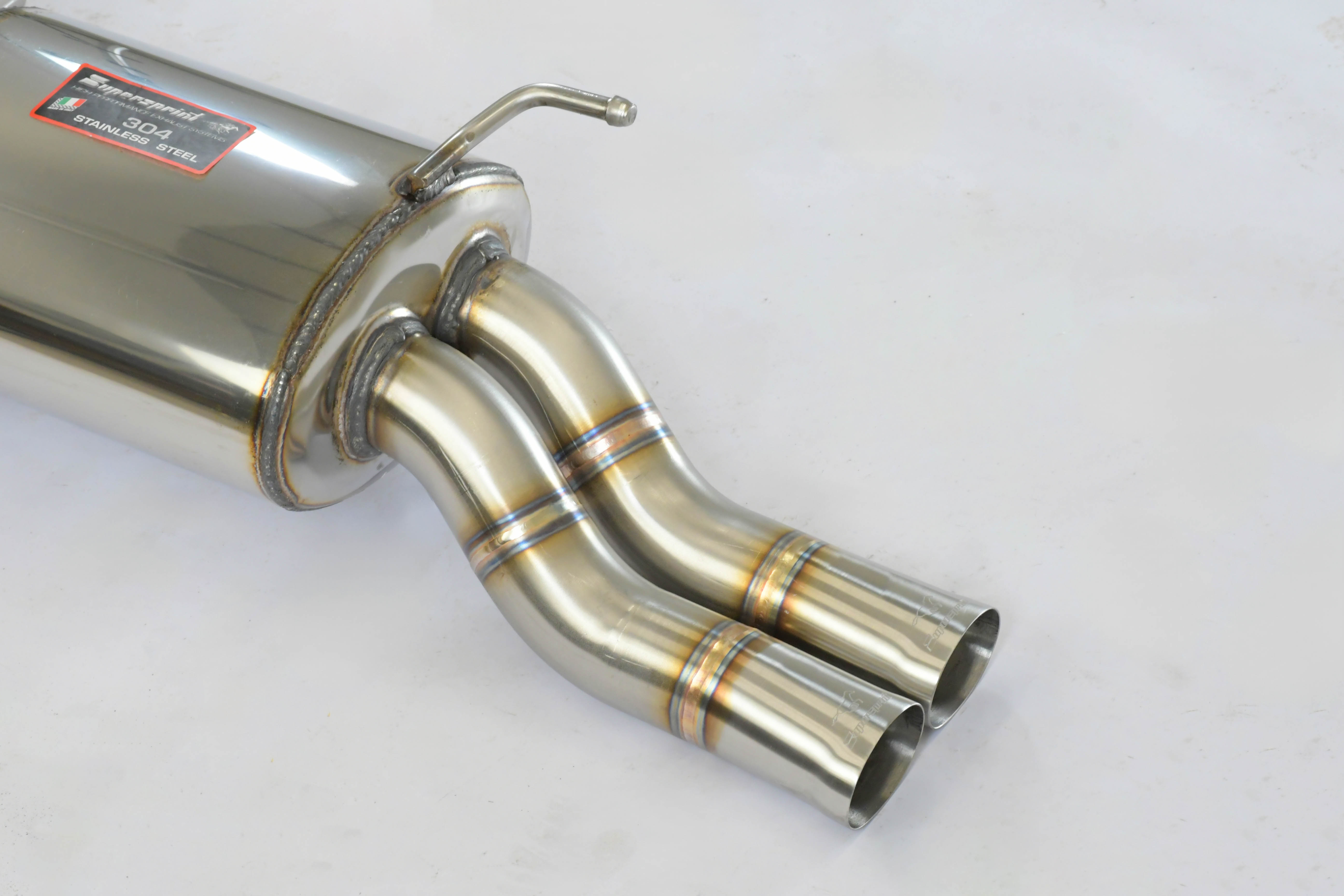 close top view of Supersprint Rear exhaust " Racing " Side-Exit for BMW E36 M3 3.2i (Sedan / Coupé / Convertible) 1996 -1999 with white background