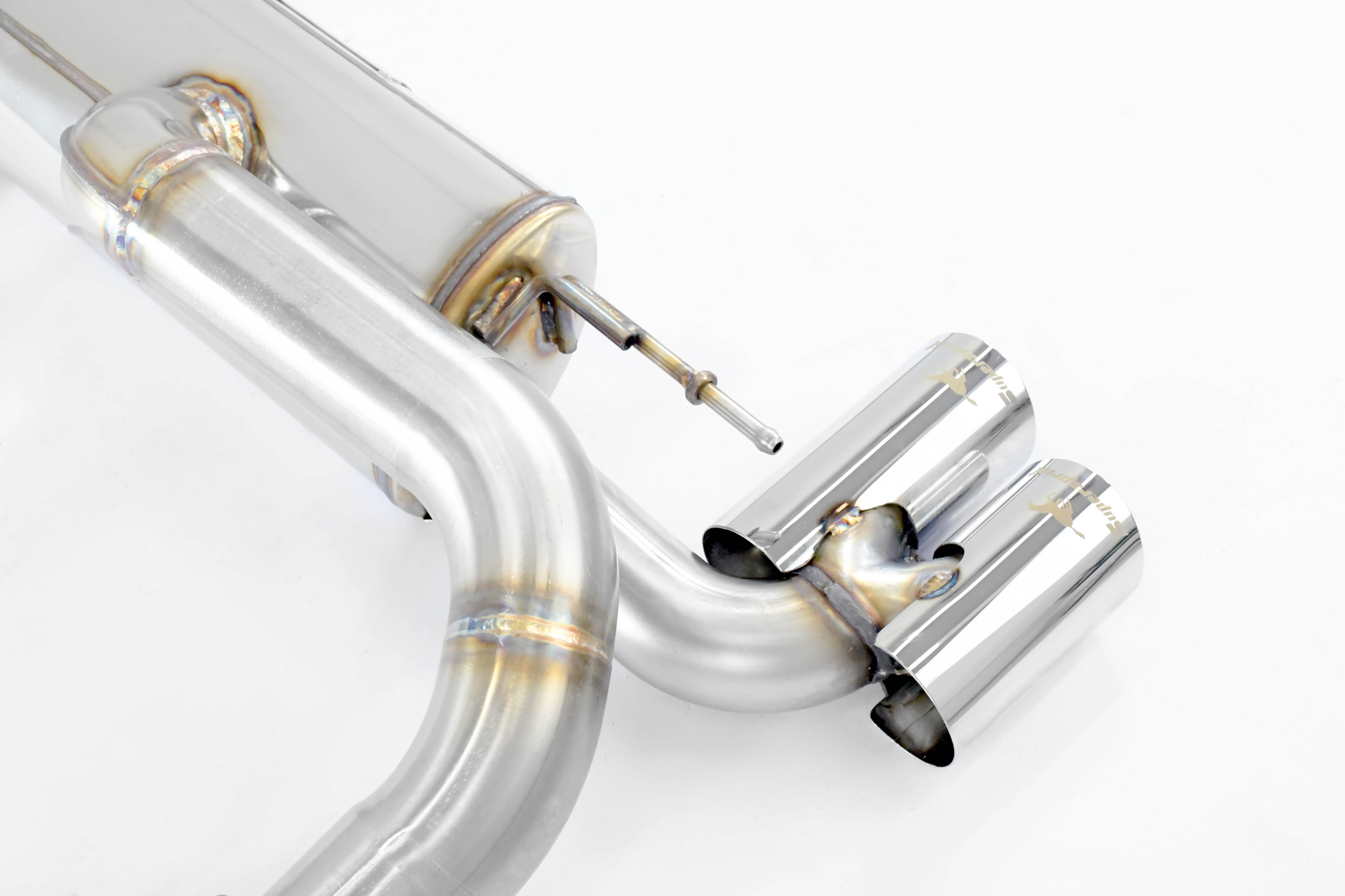 detailed view of Supersprint Rear exhaust "Racing" OO80 Right - Left for BMW E82 Coupè - All models 2007–2013 white background
