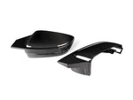 A side wide view of AUTOTECKNIC G8X STYLE M-INSPIRED VERSION II DRY CARBON MIRROR COVERS - BMW G20 3-SERIES | G22 4-SERIES 2018+ with white background