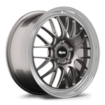 Two-piece alloy wheel with split-spoke design, gunmetal center, polished silver stepped lip, showing front and side profile - APEX Wheels wheel for 20x9 ET50 5x130 - Anthracite - Machined Lip