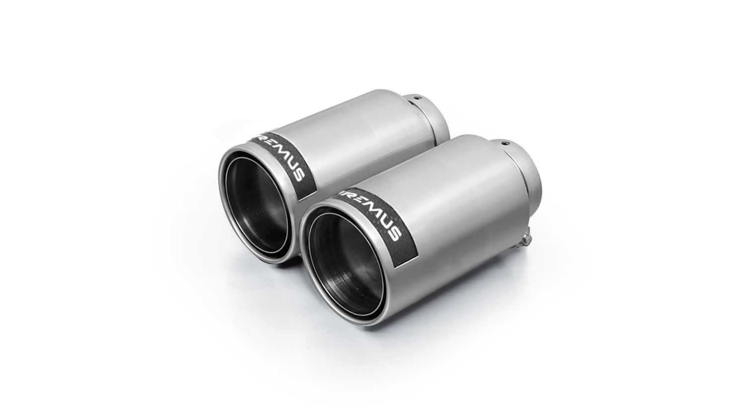 Pair of polished tail pipes with carbon inner rings, Street Race 98mm tips for Remus F87 M2 Competition Axle-Back Exhaust