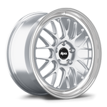 Silver alloy wheel with multi-spoke design, polished outer lip, and black center cap on white background - APEX Wheels wheel for 19x9.5 ET45 5x120 - Brushed Clear - Machined Lip