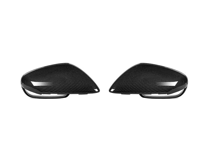 A back view of AUTOTECKNIC REPLACEMENT DRY CARBON MIRROR COVERS - PORSCHE 911 (992) / GT3 / GT3 RS 2020+ with white background