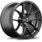 Gunmetal grey alloy wheel with five-spoke design and center cap on white background - APEX Wheels wheel for 17x9 ET30 5x120 - Satin Black