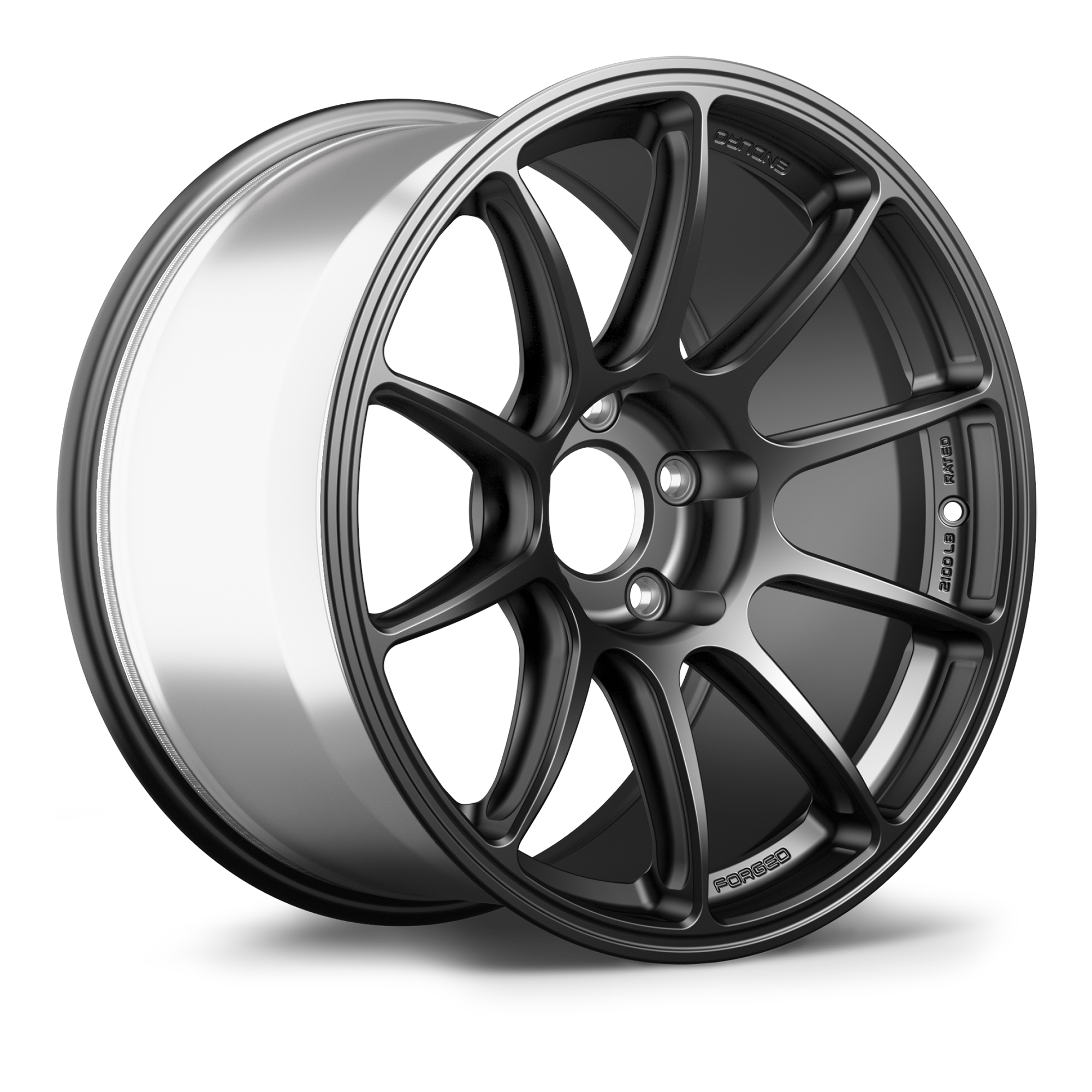 Gunmetal finished alloy wheel with ten-spoke design, five-bolt pattern, and polished rim lip on white background - APEX Wheels wheel for 18x11 ET44 5x120 - Satin Black
