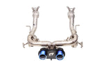 A front wide view of IPE SS Titanium Cat-Back Exhaust System for Ferrari 458 Italia / Spider 2010-2015 with white background
