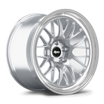 Silver forged wheel with multi-spoke design and brushed finish isolated on white background - APEX Wheels wheel for 19x11 ET22 5x112 - Brushed Clear - Machined Lip
