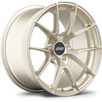 Champagne gold alloy wheel with ten-spoke design and black center cap on white background - APEX Wheels wheel for 18x9 ET25 5x112 - Motorsport Gold