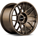 Bronze colored alloy wheel with multi-spoke design and center cap, isolated on white background - APEX Wheels wheel for 19x11 ET36 5x120 - Satin Bronze
