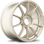 Champagne gold finished alloy wheel with ten-spoke design and center hub bore on white background - APEX Wheels wheel for 19x9.5 ET50 PSCL - Motorsport Gold