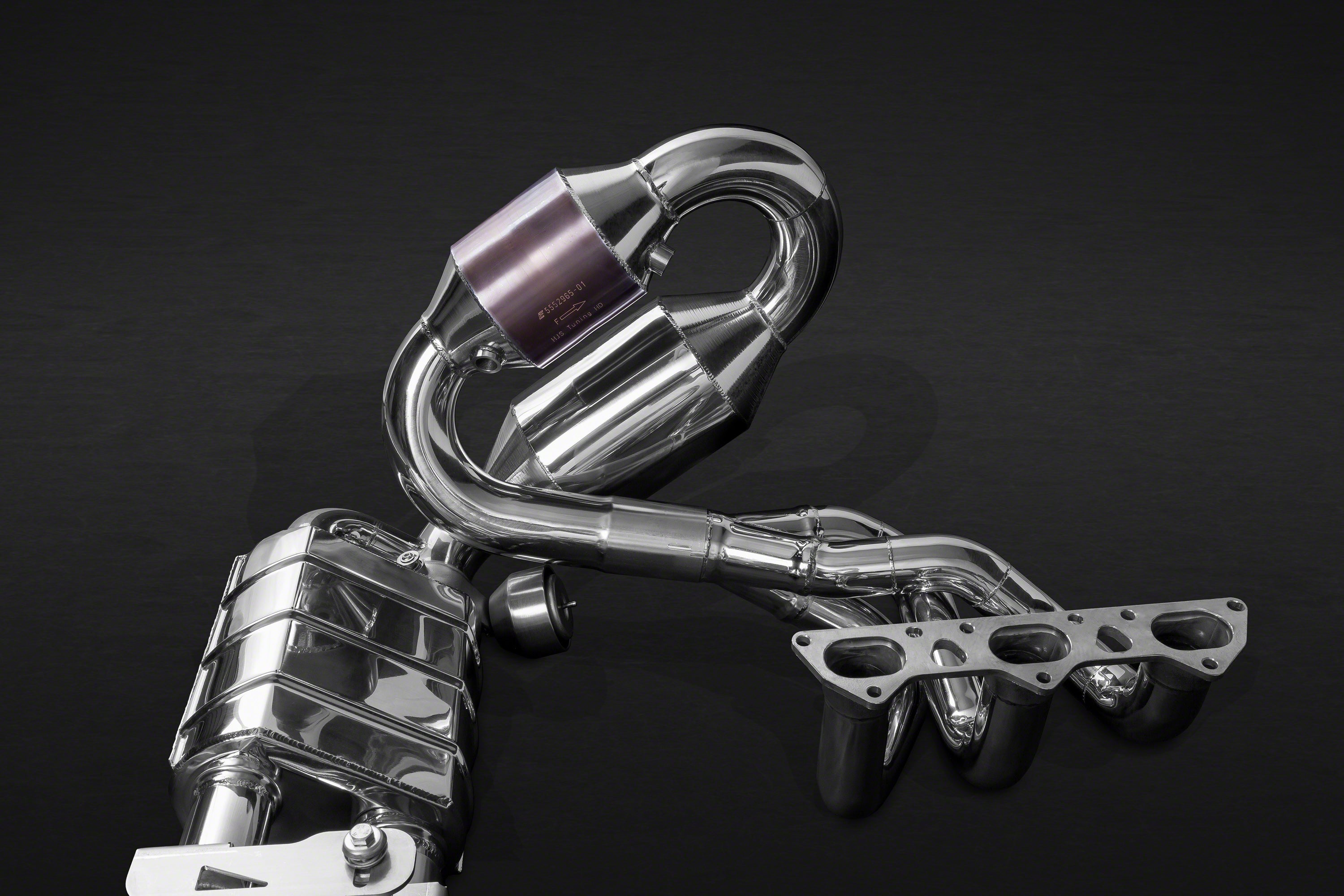 Close-up of Capristo 991 GT3 headers with sport cat