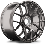 Gunmetal grey forged wheel with multi-spoke design showing face and barrel profile on white background - APEX Wheels wheel for 19x11 ET48 PSCL - Anthracite