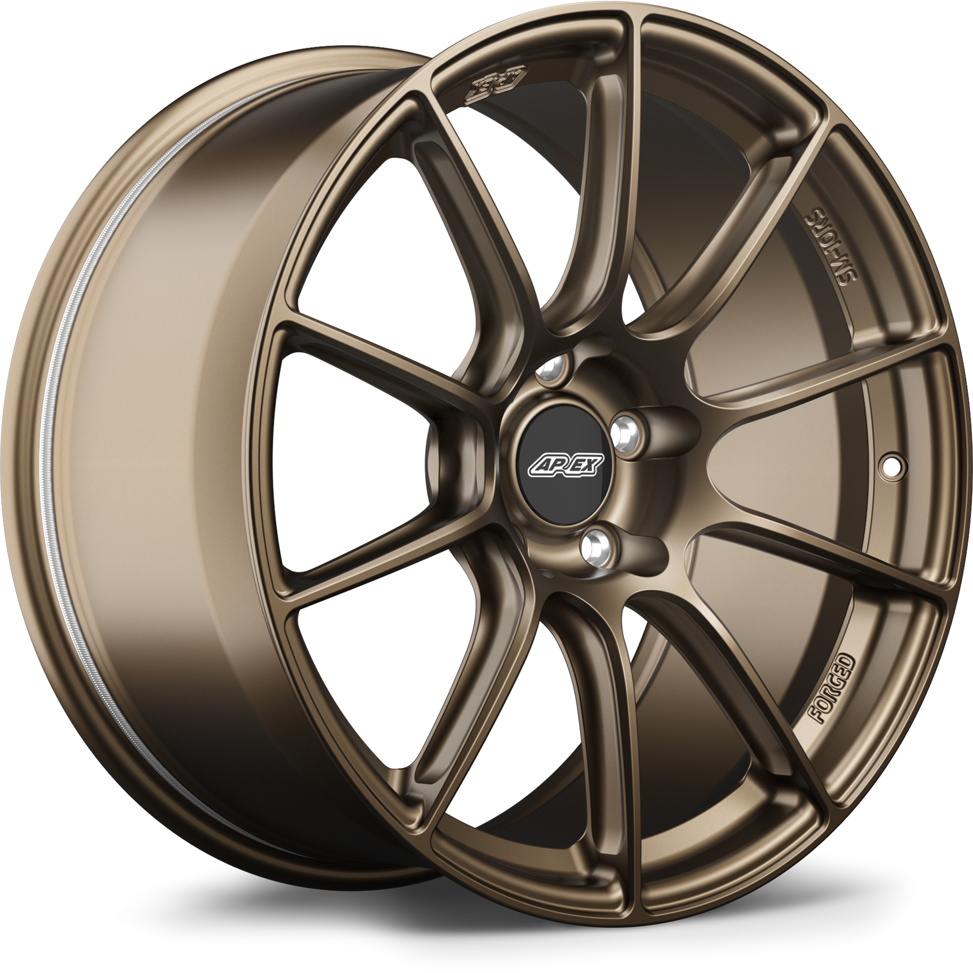 Bronze finished alloy wheel with ten-spoke design featuring five-bolt pattern and center cap - APEX Wheels wheel for 19x11 ET52 5x114.3 - Satin Bronze