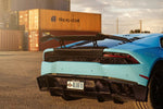 Light blue Huracan LP610 rear view showing the rear diffuser