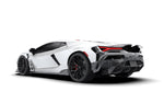Render of a white Lamborghini Revuelto rear three-quarter with door blades