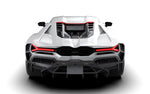 White Lamborghini Revuelto rear view render with active race spoiler