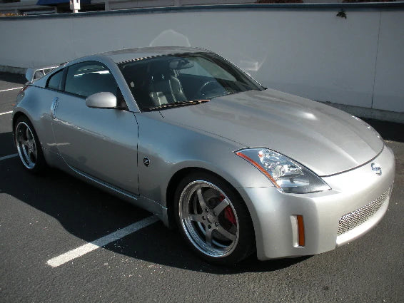 wide view of Stillen Power Hood [Fiberglass Series 1] for Nissan 350Z [Z33] 2003-2006 fitted inside a car
