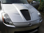 wide view of Stillen Power Hood [Fiberglass Series 2] for Nissan 350Z [Z33] 2003-2006 fitted inside a car
