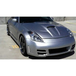 wide view of Stillen Power Hood [Fiberglass Series 2] for Nissan 350Z [Z33] 2003-2006 fitted inside a car
