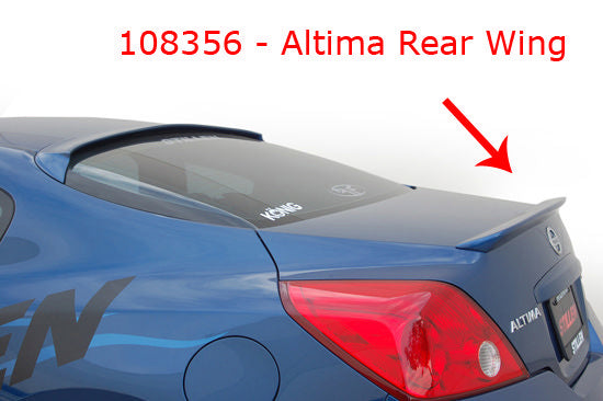 wide view of Stillen Rear Deck Wing for Nissan Altima Coupe 2008-2012 fitted inside a car