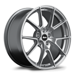 Silver alloy wheel with Y-spoke design showing five lug bolt pattern and center cap on white background - APEX Wheels wheel for 19x9 ET32 5x112 - Hyper Black
