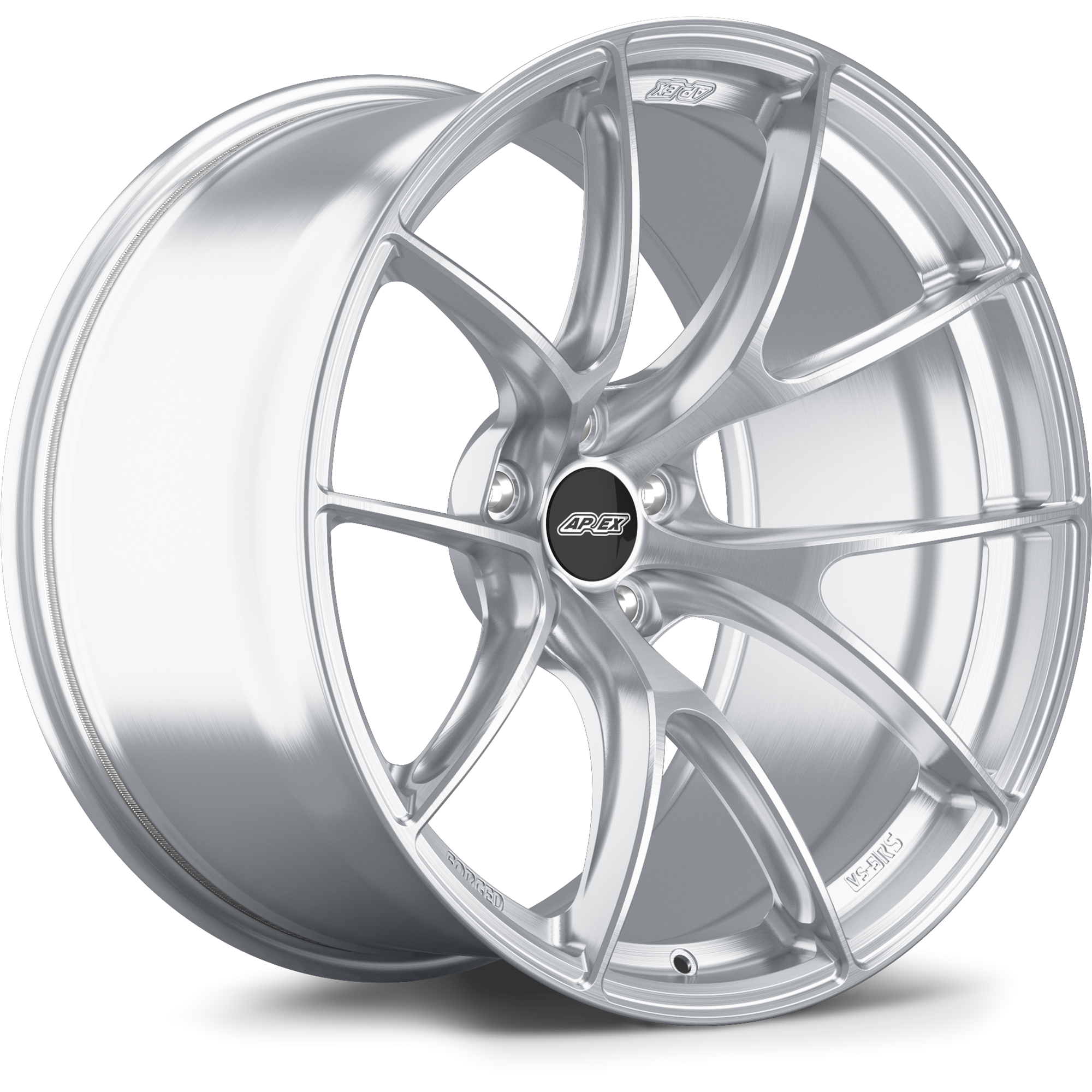 Silver alloy wheel with five-spoke Y-design, machined finish, and black center cap on white background - APEX Wheels wheel for 20x11.5 ET3 5x115 - Brushed Clear