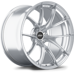 Silver finished alloy wheel with five-spoke design and center cap on white background - APEX Wheels wheel for 20x11.5 ET29 5x114.3 - Brushed Clear