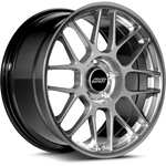 Alloy wheel with silver finish multi-spoke design black center cap with logo isolated on white background - APEX Wheels wheel for 18x8.5 ET35 5x120 - Hyper Black