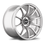 Silver aluminum alloy wheel with ten-spoke design and black center cap showing 5-bolt pattern - APEX Wheels wheel for 18x12 ET45 5x130 - Race Silver