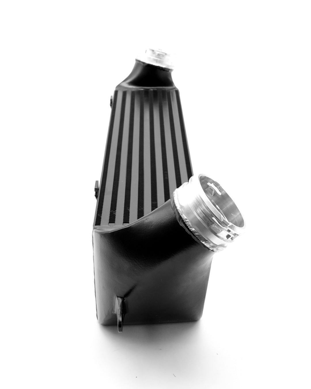 Upright view of the intercooler end tank and core